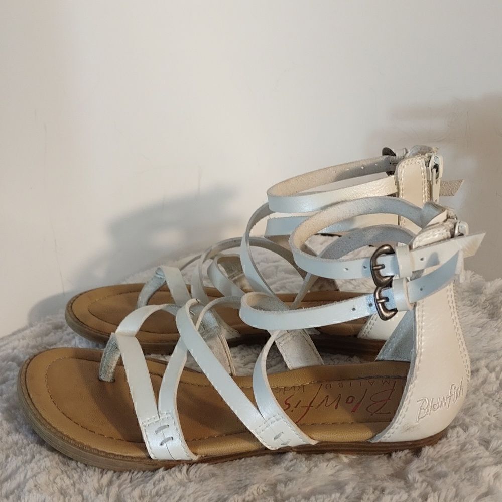 Blowfish White Leather Girl's Ankle Sandals